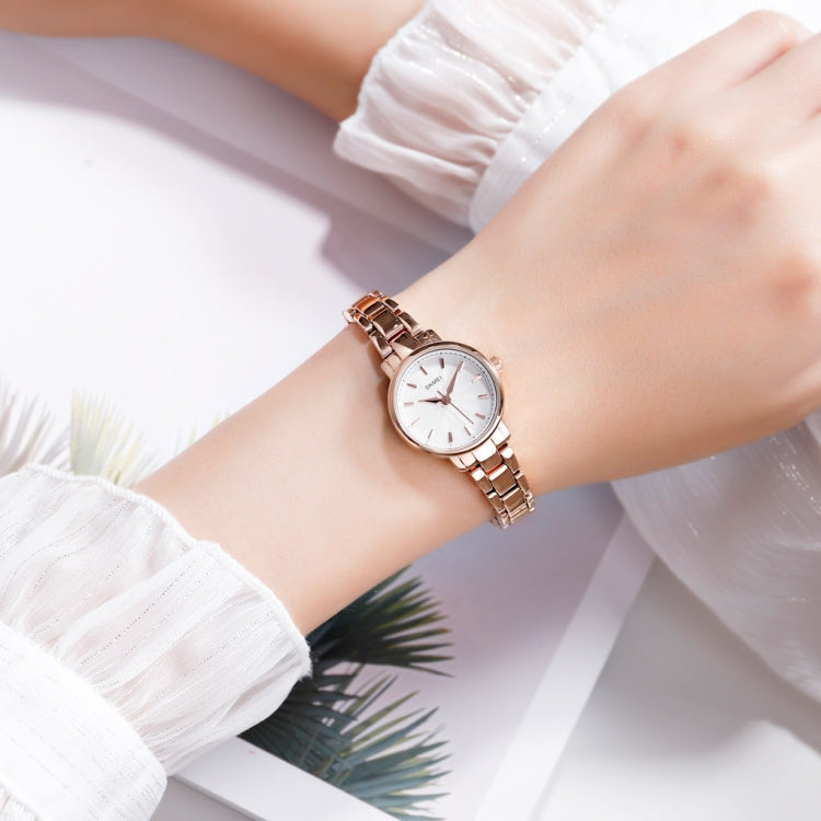 Skmei 1410 Orologio al quarzo da donna Orologio alla moda europeo e americano Orologio da donna con cinturino in acciaio per il tempo libero