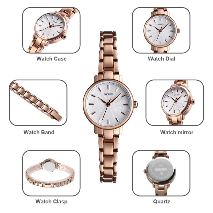 Skmei 1410 Orologio al quarzo da donna Orologio alla moda europeo e americano Orologio da donna con cinturino in acciaio per il tempo libero