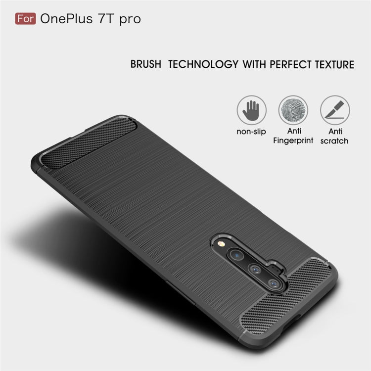 Per custodia in TPU in fibra di carbonio con trama spazzolata Oneplus 7T Pro