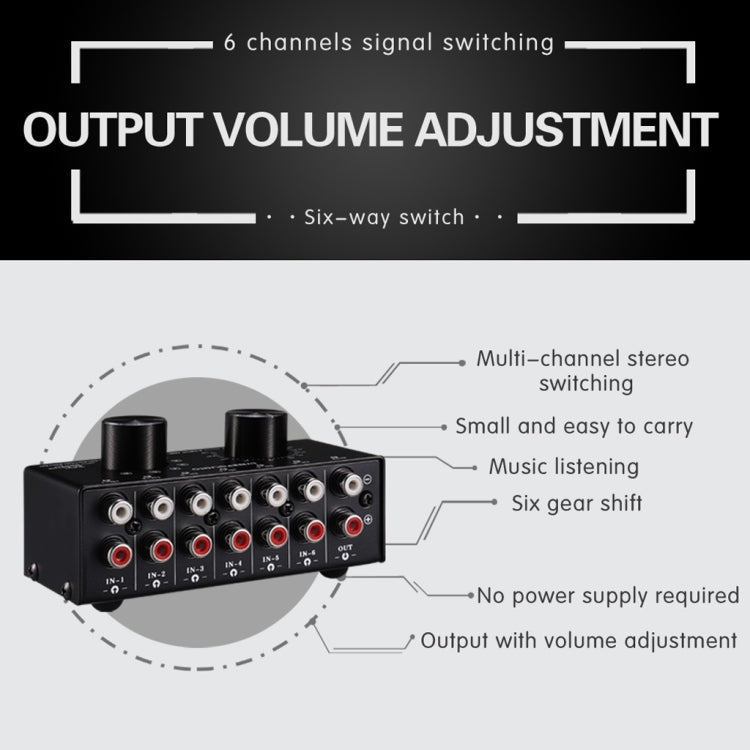 B016 6 Input audio signal source selection selector 1 output, output volume adjustment control RCA port