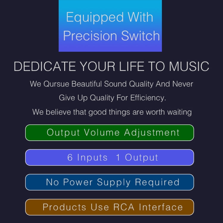 B016 6 Input audio signal source selection selector 1 output, output volume adjustment control RCA port