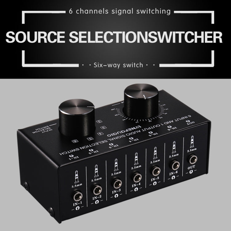 B017 6 Input 1 Output Audio signal selector Switch Output volume adjustment control 3.5mm interface