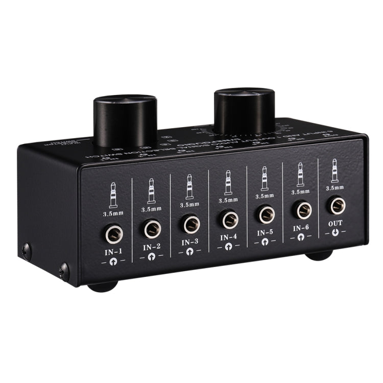 B017 6 Input 1 Output Audio signal selector Switch Output volume adjustment control 3.5mm interface