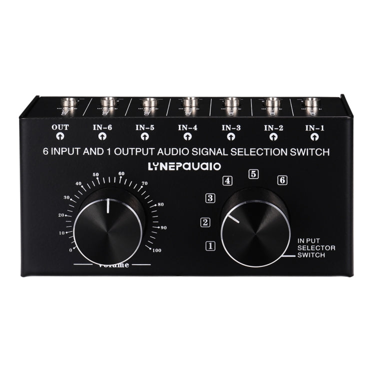 B017 6 Input 1 Output Audio signal selector Switch Output volume adjustment control 3.5mm interface