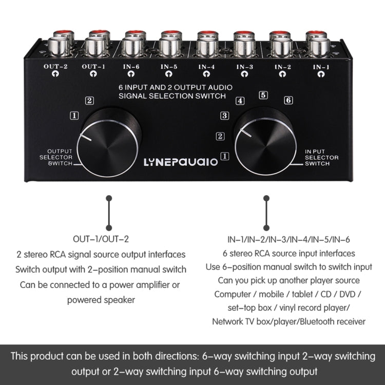 B026 6 inputs 2 outputs or 2 inputs 6 outputs Audio signal source selection switch RCA port