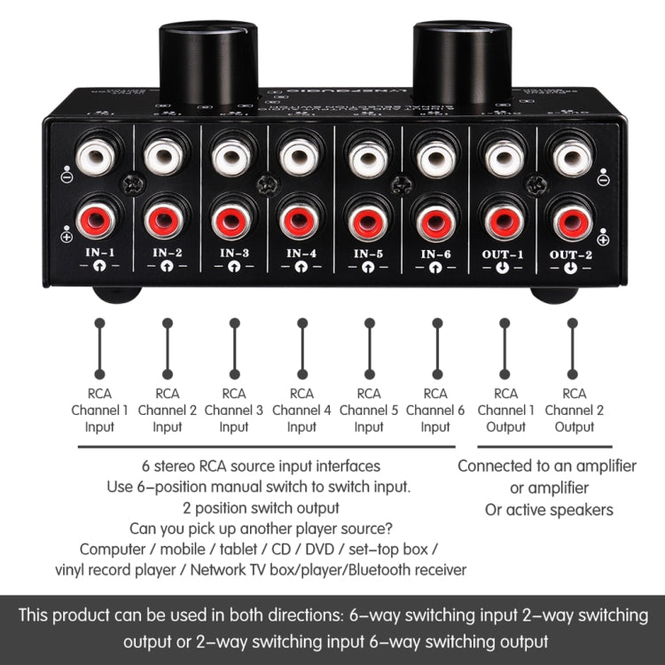 B026 6 inputs 2 outputs or 2 inputs 6 outputs Audio signal source selection switch RCA port