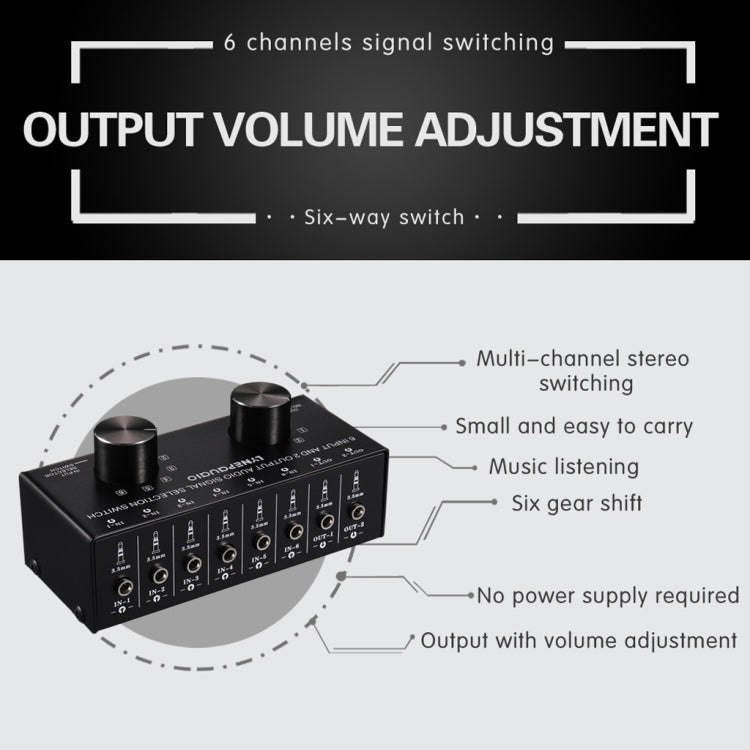 B027 6 input 2 output or 2 input 6 output audio signal source selection switch 3.5mm interface