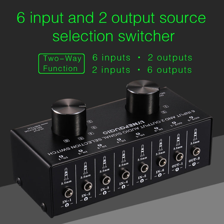 B027 6 input 2 output or 2 input 6 output audio signal source selection switch 3.5mm interface