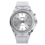 SkMEI 1553 Orologio da donna impermeabile trasparente a colori a LED intarsiato con trapano ad acqua