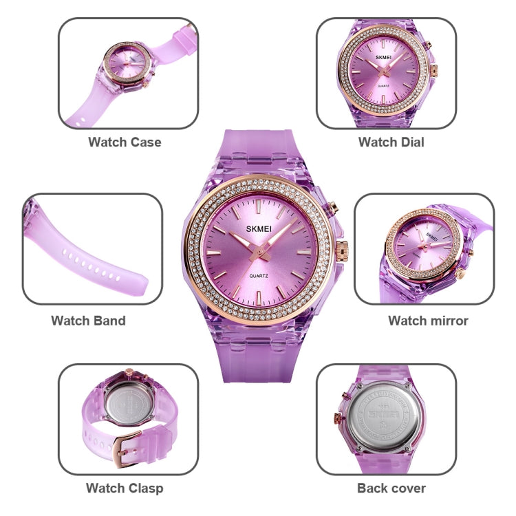 SkMEI 1553 Orologio da donna impermeabile trasparente a colori a LED intarsiato con trapano ad acqua