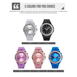 SkMEI 1553 Orologio da donna impermeabile trasparente a colori a LED intarsiato con trapano ad acqua