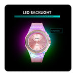 SkMEI 1553 Orologio da donna impermeabile trasparente a colori a LED intarsiato con trapano ad acqua