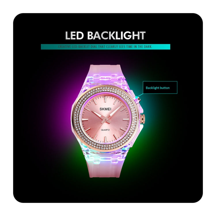 SkMEI 1553 Orologio da donna impermeabile trasparente a colori a LED intarsiato con trapano ad acqua