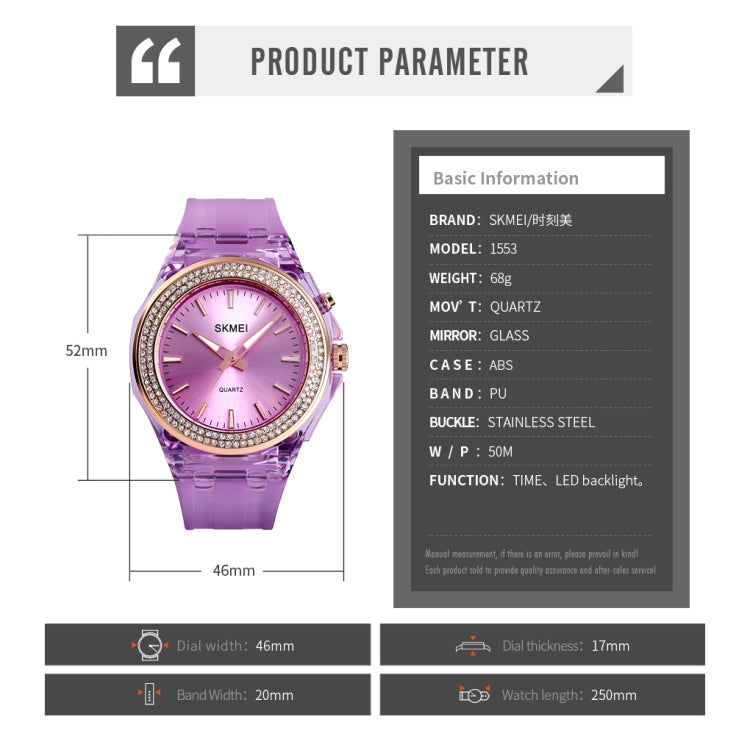 SkMEI 1553 Orologio da donna impermeabile trasparente a colori a LED intarsiato con trapano ad acqua