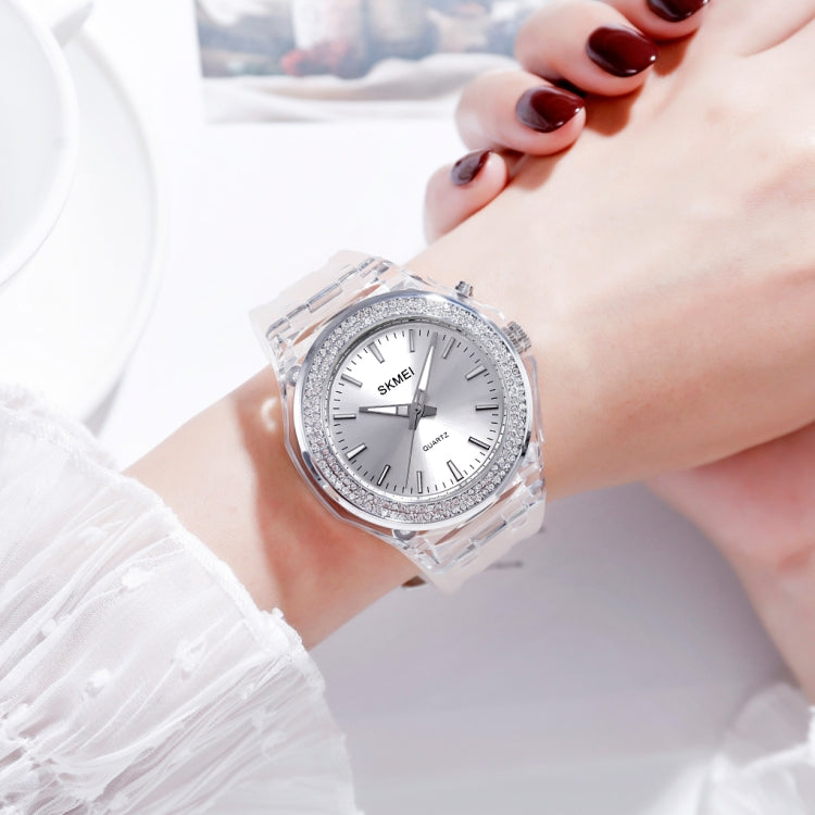 SkMEI 1553 Orologio da donna impermeabile trasparente a colori a LED intarsiato con trapano ad acqua