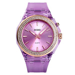 SkMEI 1553 Orologio da donna impermeabile trasparente a colori a LED intarsiato con trapano ad acqua