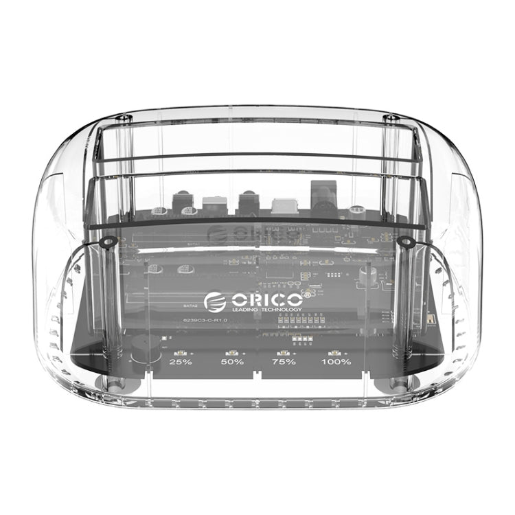 ORICO 6239U3 Dock per disco rigido di lettura e scrittura ordinaria USB 3.0 trasparente a 2 alloggiamenti da 3,5/2,5 pollici