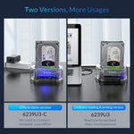 ORICO 6239U3 Dock per disco rigido di lettura e scrittura ordinaria USB 3.0 trasparente a 2 alloggiamenti da 3,5/2,5 pollici