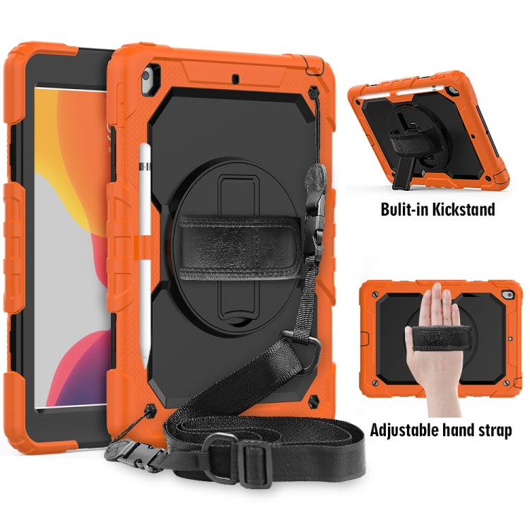 Per iPad 10.2 gel di silice colorato antiurto + custodia protettiva per PC con supporto e tracolla e cinturino e slot per penna