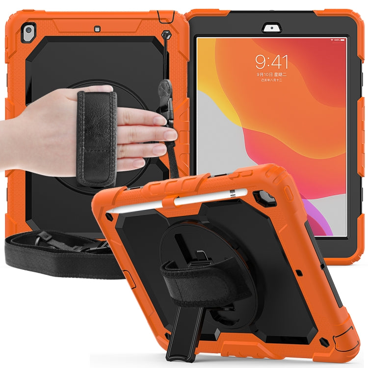 Per iPad 10.2 gel di silice colorato antiurto + custodia protettiva per PC con supporto e tracolla e cinturino e slot per penna