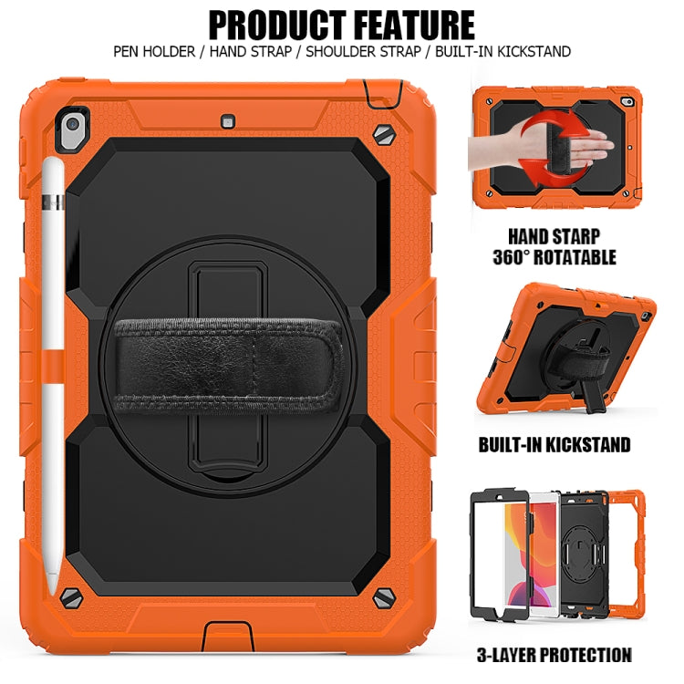 Per iPad 10.2 gel di silice colorato antiurto + custodia protettiva per PC con supporto e tracolla e cinturino e slot per penna