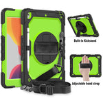 Per iPad 10.2 gel di silice colorato antiurto + custodia protettiva per PC con supporto e tracolla e cinturino e slot per penna