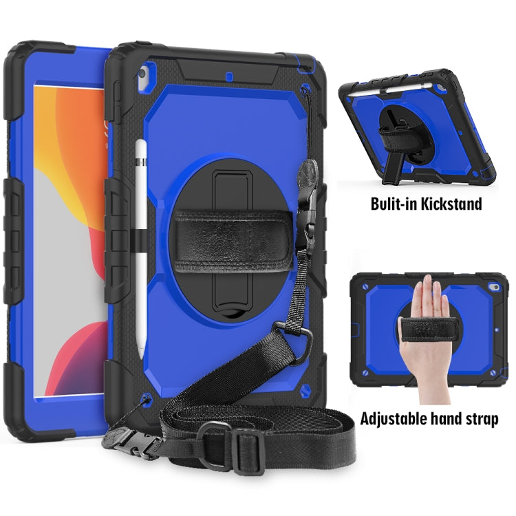 Per iPad 10.2 gel di silice colorato antiurto + custodia protettiva per PC con supporto e tracolla e cinturino e slot per penna