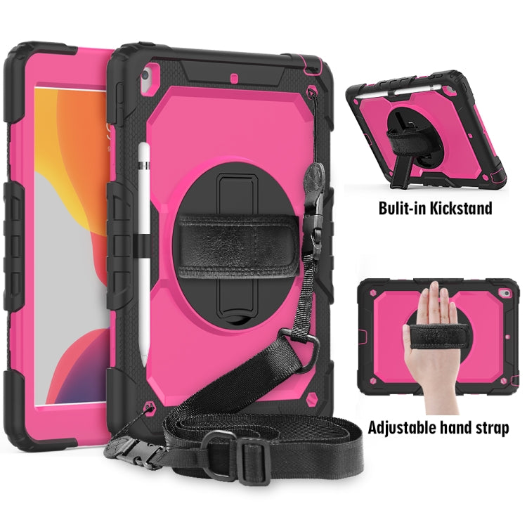 Per iPad 10.2 gel di silice colorato antiurto + custodia protettiva per PC con supporto e tracolla e cinturino e slot per penna