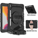 Per iPad 10.2 gel di silice colorato antiurto + custodia protettiva per PC con supporto e tracolla e cinturino e slot per penna