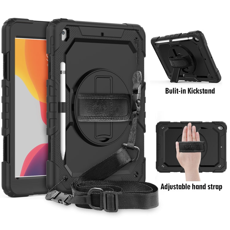 Per iPad 10.2 gel di silice colorato antiurto + custodia protettiva per PC con supporto e tracolla e cinturino e slot per penna