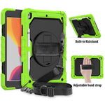 Per iPad 10.2 gel di silice colorato antiurto + custodia protettiva per PC con supporto e tracolla e cinturino e slot per penna