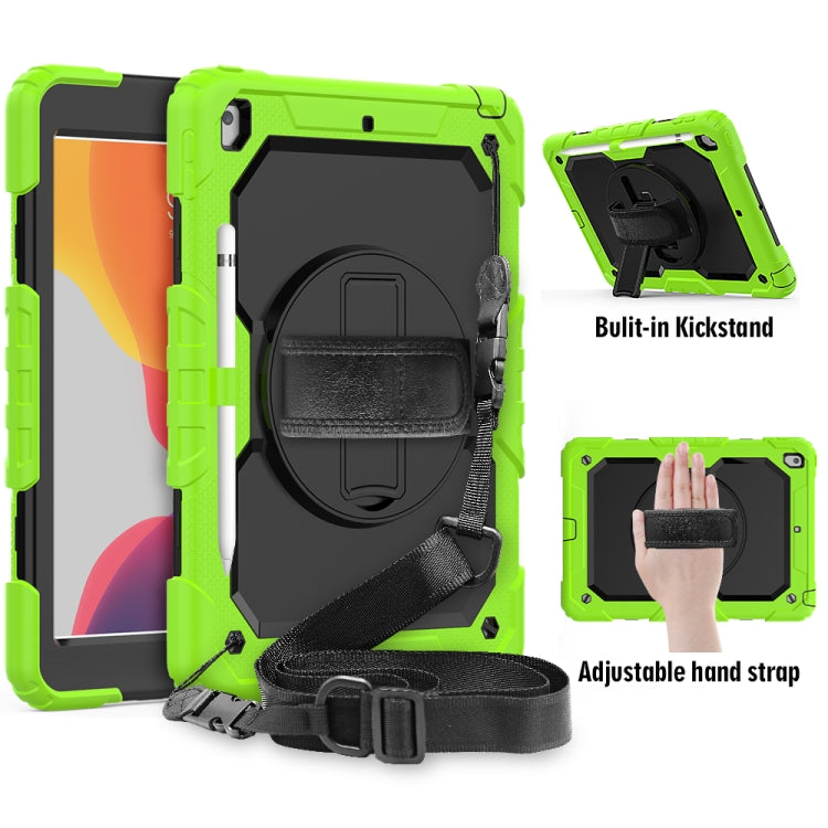 Per iPad 10.2 gel di silice colorato antiurto + custodia protettiva per PC con supporto e tracolla e cinturino e slot per penna
