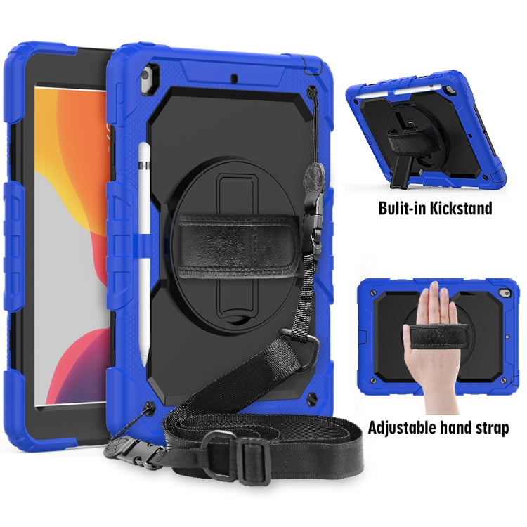 Per iPad 10.2 gel di silice colorato antiurto + custodia protettiva per PC con supporto e tracolla e cinturino e slot per penna