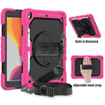 Per iPad 10.2 gel di silice colorato antiurto + custodia protettiva per PC con supporto e tracolla e cinturino e slot per penna