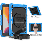 Per iPad 10.2 gel di silice colorato antiurto + custodia protettiva per PC con supporto e tracolla e cinturino e slot per penna