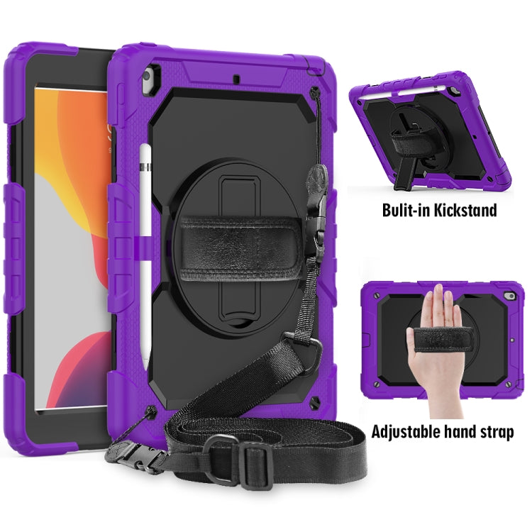 Per iPad 10.2 gel di silice colorato antiurto + custodia protettiva per PC con supporto e tracolla e cinturino e slot per penna