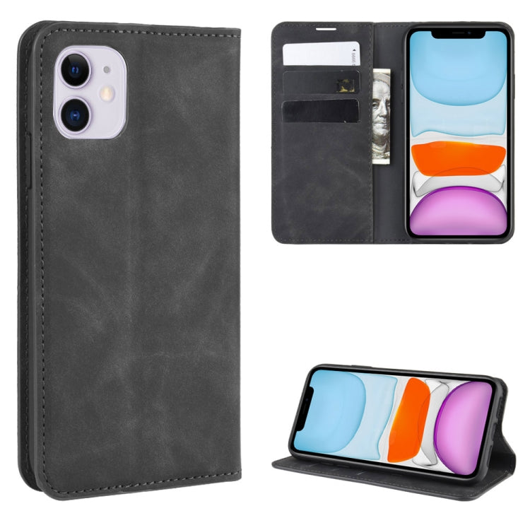 Per iPhone 11 Custodia in pelle con ventosa magnetica per affari retro-pelle con borsa-staffa-mandrino, For iPhone 11
