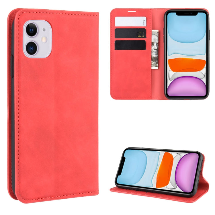 Per iPhone 11 Custodia in pelle con ventosa magnetica per affari retro-pelle con borsa-staffa-mandrino, For iPhone 11