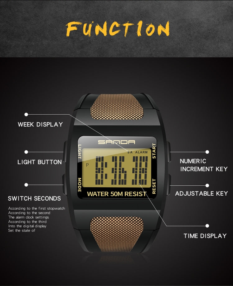 SANDA 222 Orologio sportivo da uomo per alpinismo all'aperto Orologio elettronico digitale Quadrato Orologio impermeabile multifunzionale