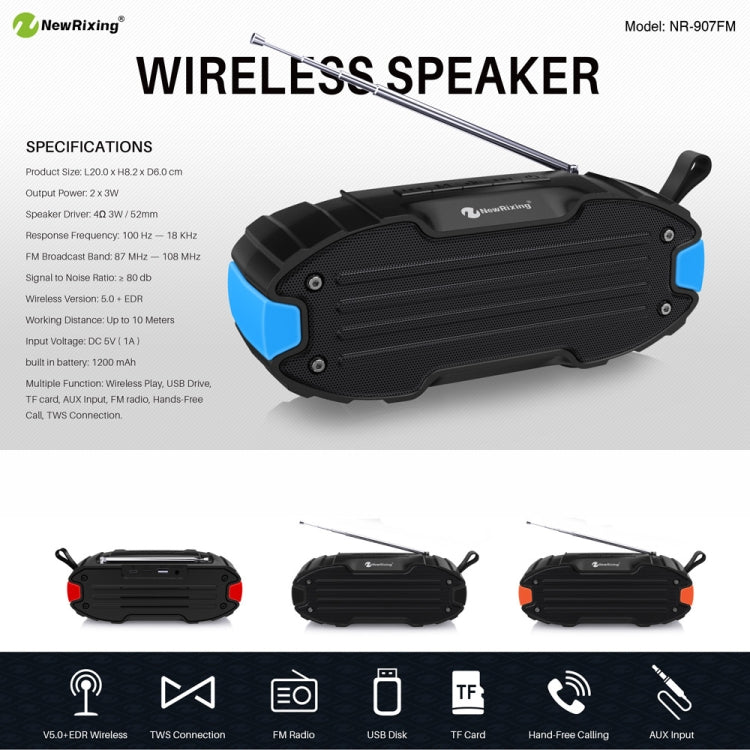 Nuovo altoparlante Bluetooth con soundbar surround stereo portatile Rixing NR907 con microfono, supporto TF Card FM