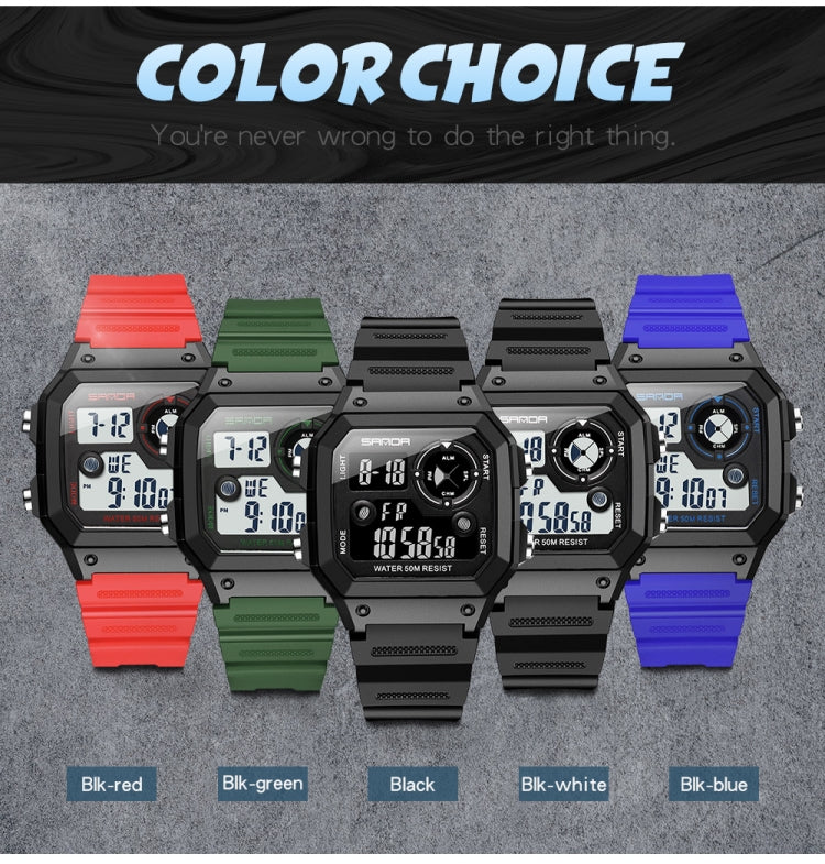 SANDA418 Orologio da polso quadrato Nuoto Allarme impermeabile Luce notturna Orologio da studente maschio Orologio sportivo di moda semplice