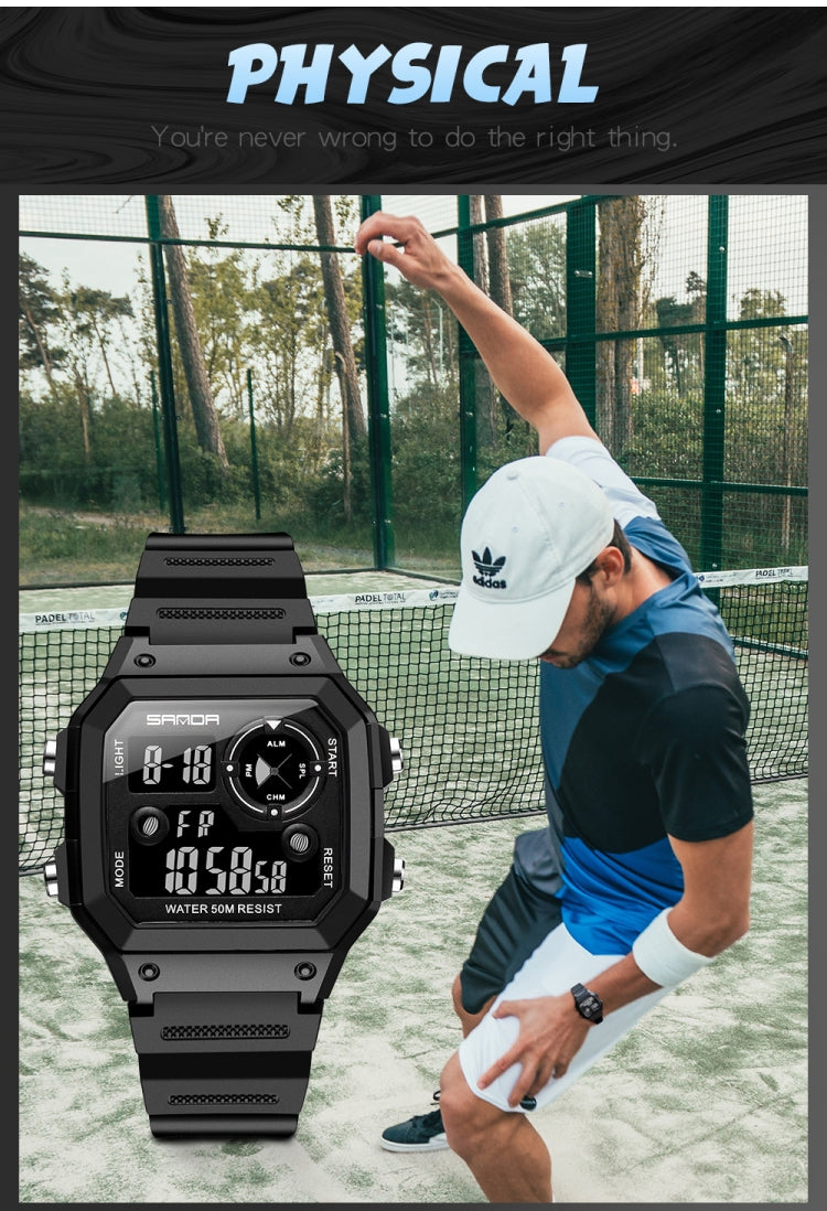 SANDA418 Orologio da polso quadrato Nuoto Allarme impermeabile Luce notturna Orologio da studente maschio Orologio sportivo di moda semplice