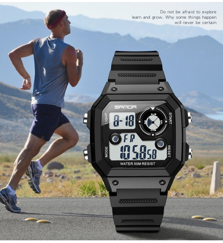 SANDA418 Orologio da polso quadrato Nuoto Allarme impermeabile Luce notturna Orologio da studente maschio Orologio sportivo di moda semplice