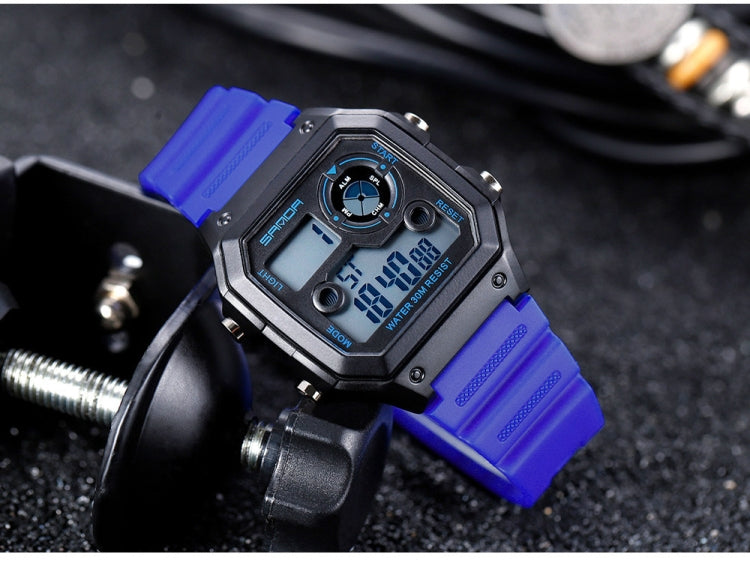 SANDA418 Orologio da polso quadrato Nuoto Allarme impermeabile Luce notturna Orologio da studente maschio Orologio sportivo di moda semplice