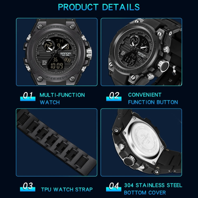 SANDA739 Watch Plate Chao Orologio da uomo Maschio Student Fashion Trend Misuratore elettronico impermeabile digitale multifunzionale