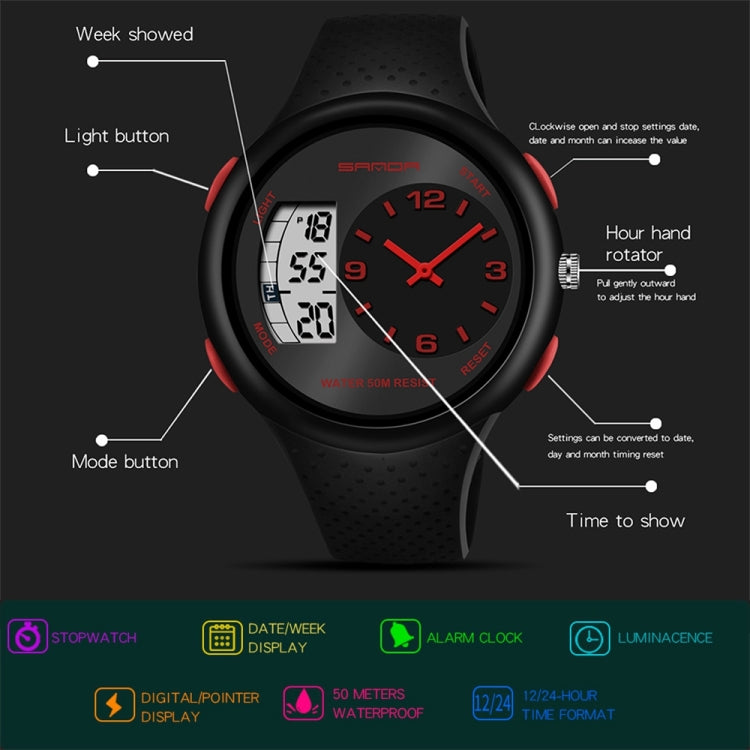 SANDA 763 Orologio da studente impermeabile da uomo Moda esplosiva Orologio da polso elettronico multifunzionale per la personalità degli sport all'aria aperta