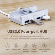 HUB a clip USB 3.0 a 4 porte in lega di alluminio ORICO MH4PU-P, MH4PU-P(Black), MH4PU-P(Silver)