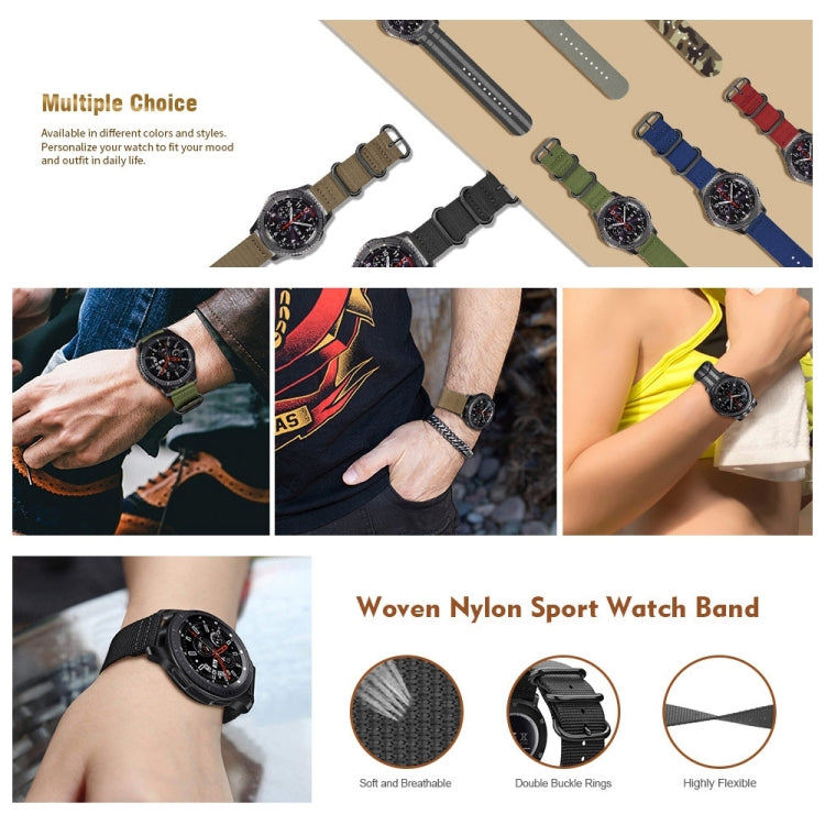 Per cinturino a tre anelli in nylon Samsung Galaxy Watch Active 22mm / S3, For Samsung Galaxy Watch Active 2 22mm / Gear S3
