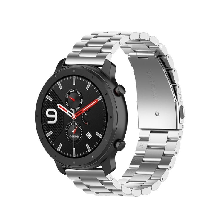 Adatto per Samsung Gear S2 Sport / Galaxy Watch Active 2 Cinturino universale in acciaio inossidabile da 20 mm con fibbia a farfalla Tre perline, black, Silver, gold, rose gold