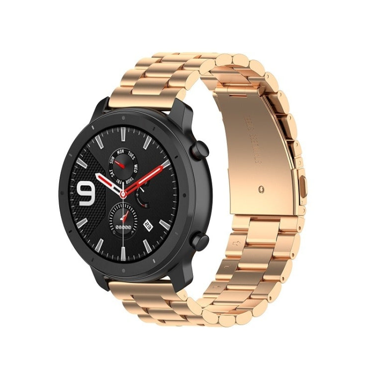 Adatto per Samsung Gear S2 Sport / Galaxy Watch Active 2 Cinturino universale in acciaio inossidabile da 20 mm con fibbia a farfalla Tre perline, black, Silver, gold, rose gold